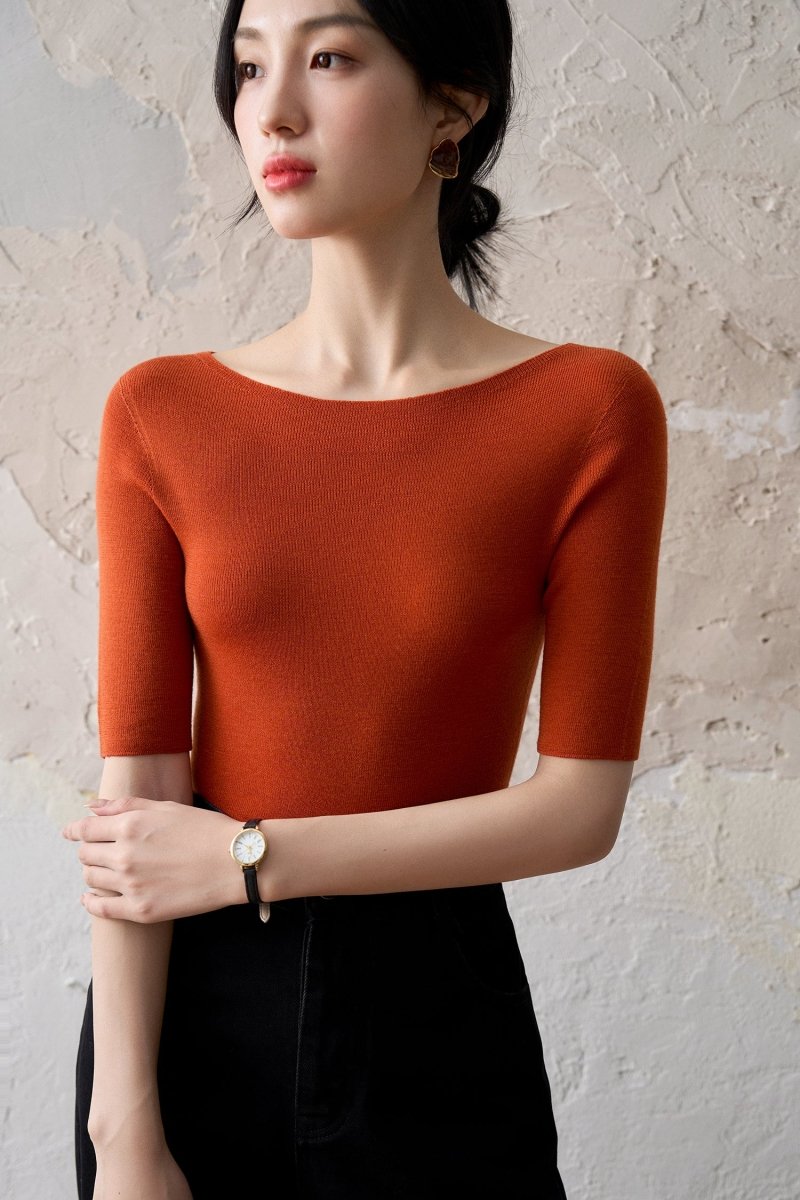 Xhange Lightweight Seamless Round Neck Wool Sweater - ShopKing.com