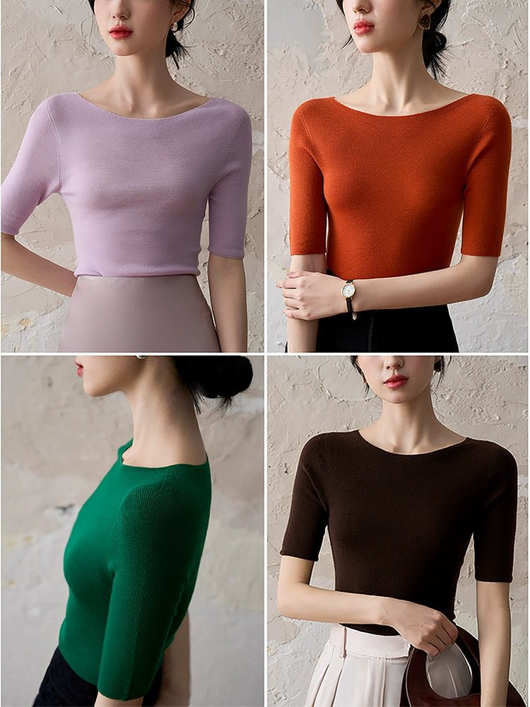 Xhange Lightweight Seamless Round Neck Wool Sweater - ShopKing.com