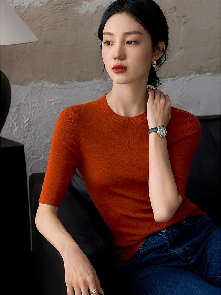 Xhange Lightweight Seamless Round Neck Wool Sweater - ShopKing.com