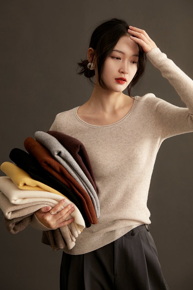 Xhange Multi - Color Versatile Seamless Wool and Cashmere Knit Top - ShopKing.com