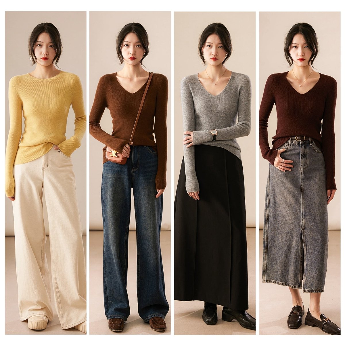 Xhange Multi - Color Versatile Seamless Wool and Cashmere Knit Top - ShopKing.com