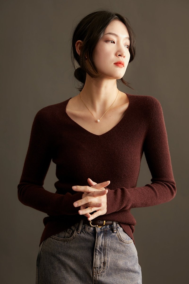 Xhange Multi - Color Versatile Seamless Wool and Cashmere Knit Top - ShopKing.com