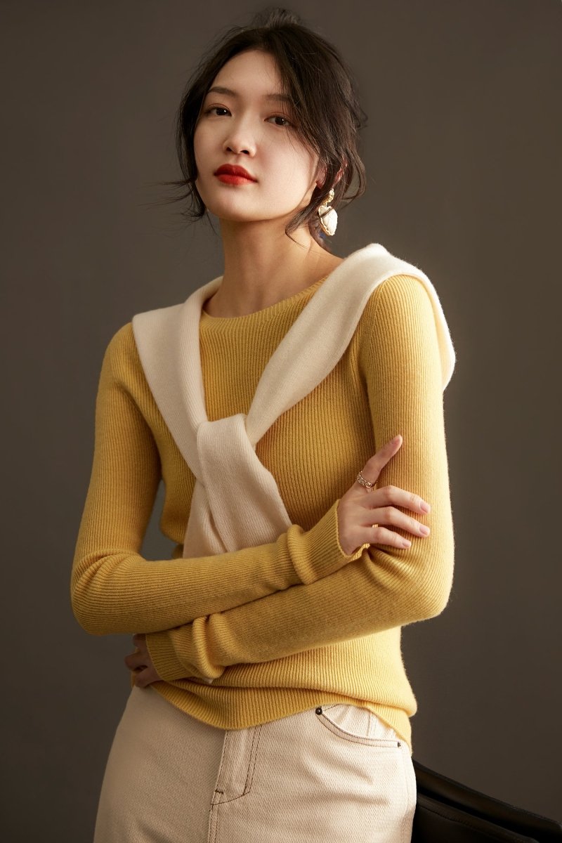 Xhange Multi - Color Versatile Seamless Wool and Cashmere Knit Top - ShopKing.com